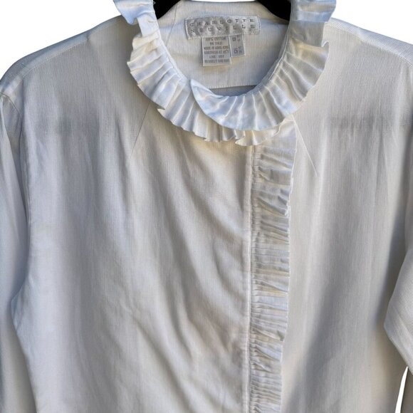 Charlotte Neuville Womens Edwardian White Ruffle Collar Hem Button-Up Blouse 8 - Picture 7 of 8